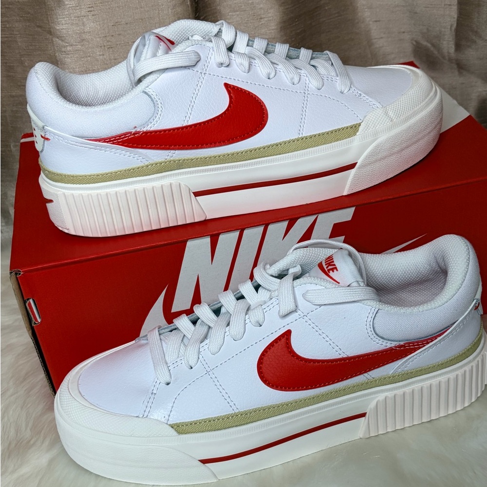 Nike Women's Court Legacy Lift White and Red Sneakers Athletic Shoes - Picture 9 of 9